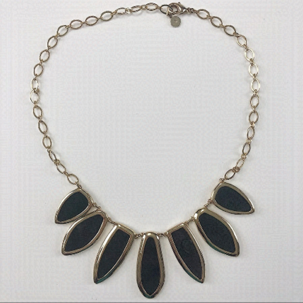 Stella & Dot Gold Necklace with Black Stone Pendants